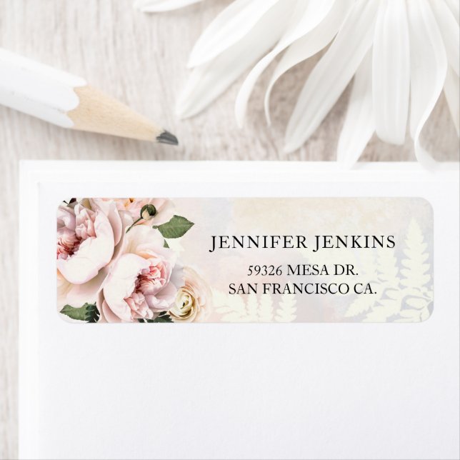Etiqueta Lluvia de Boda Rosa Floral (In situ)