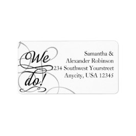 Etiqueta Lo hacemos, Boda blanco y negro de Swirly