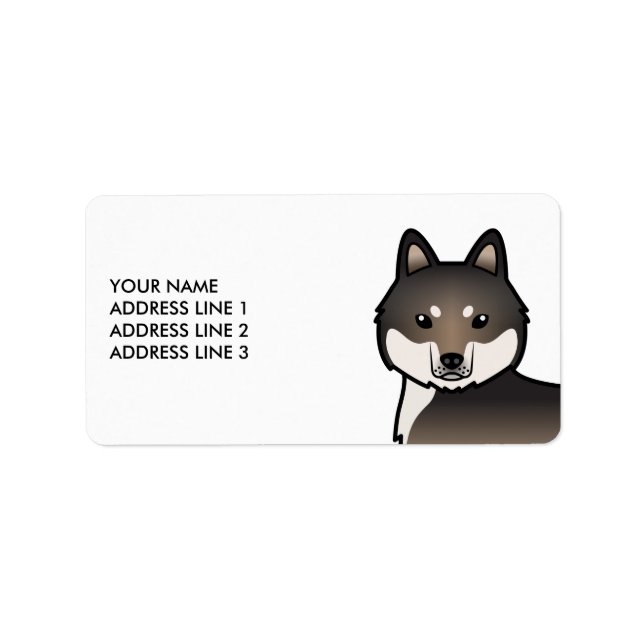 Etiqueta Lobo Oscuro Perro Husky Siberiano Gris & Texto Per (Frente)