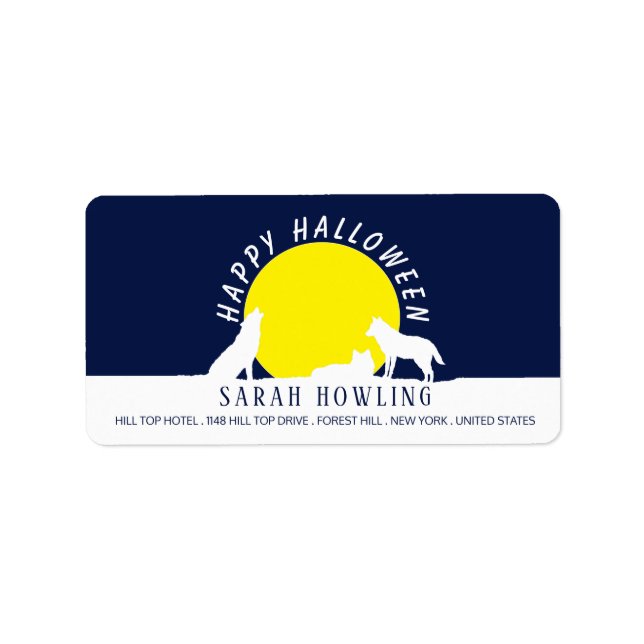 Etiqueta Lobos a la luz de la luna, Feliz Halloween (Frente)