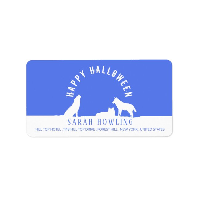 Etiqueta Lobos en nieve, Feliz Halloween (Frente)