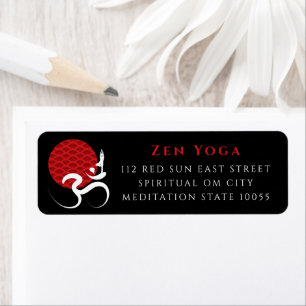 Etiqueta Logotipo de Om Ohm de Yoga Espiritual de Sol Rojo 