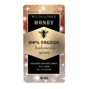 Etiqueta Logotipo de oro espumoso rústico vintage abeja tar