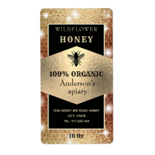 Etiqueta Logotipo de oro espumoso rústico vintage abeja tar