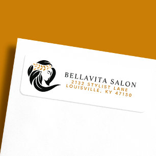 Etiqueta Logotipo de Salón de Cabello Dorado Negro Simple c