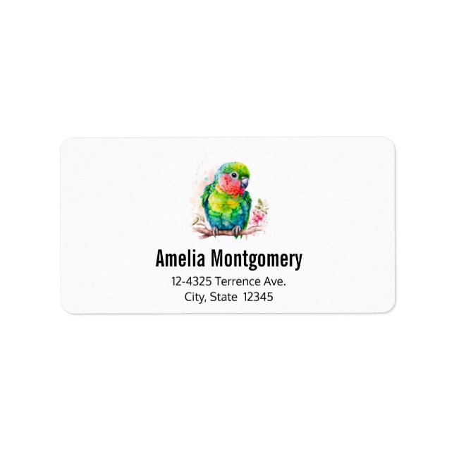 Etiqueta Loro verde - Dirección de pájaro bebé (Frente)
