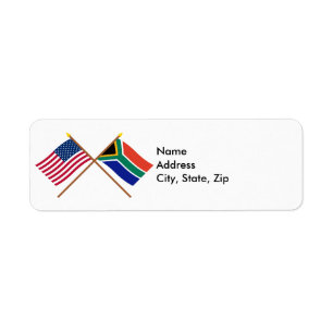 Etiqueta Los E.E.U.U. y banderas cruzadas Suráfrica