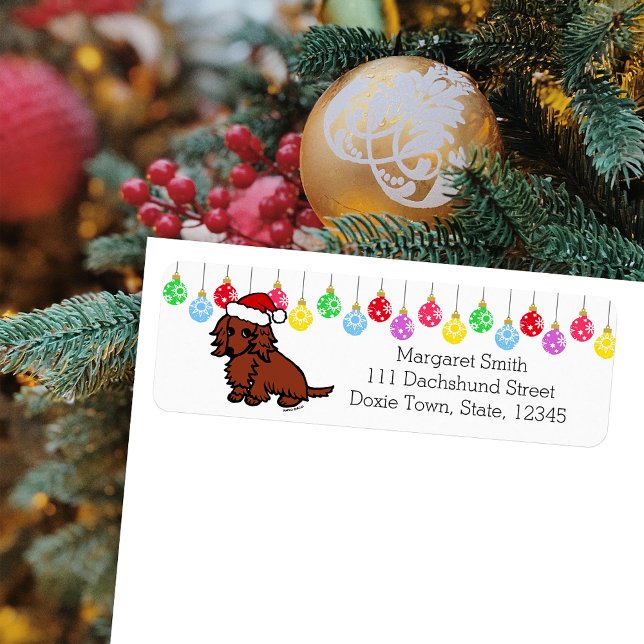 Etiqueta Los Navidades Red Long Haired Dachshund (Red Long Haired Dachshund Santa Design Christmas Return Address Labels for Dachshund Owners.)