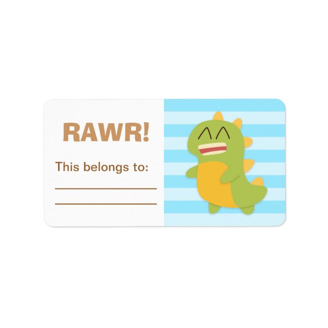 Etiqueta Los niños de Cute Green y Dino Amarillo personaliz (Frente)