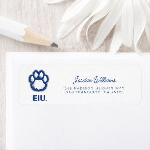 Etiqueta Los Panthers de Illinois Oriental Paw Print y EIU