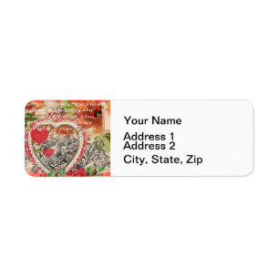 Etiqueta Love Birds Heart Red Art Collage