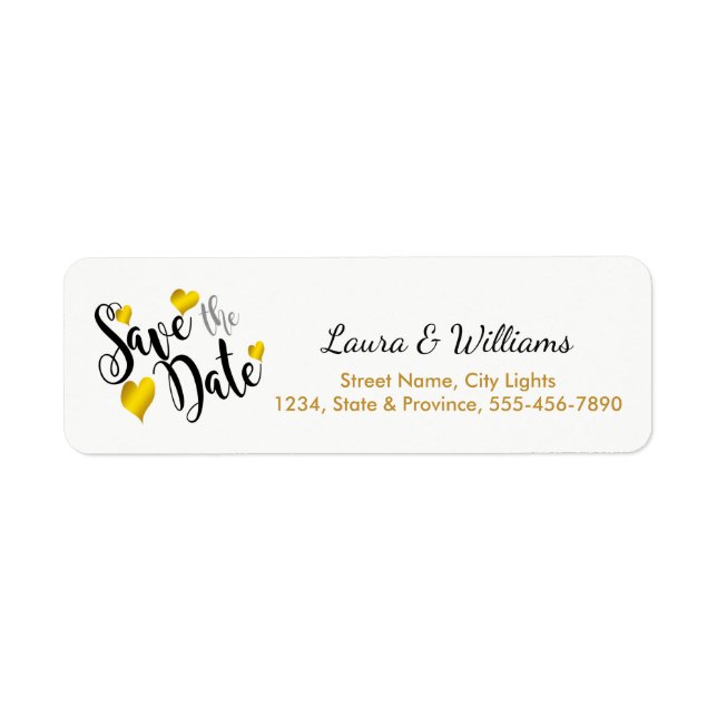 Etiqueta Love Gold Save The Date Heart Shape Brushed (Frente)