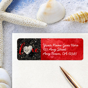 Etiqueta LOVE Heart Black Sand Script Dirección Personaliza