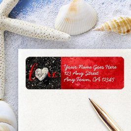 Etiqueta LOVE Heart Black Sand Script Dirección Personaliza