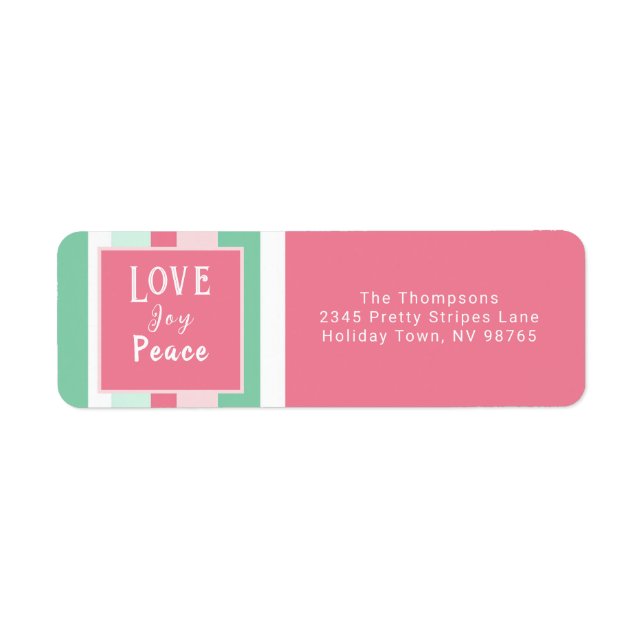 Etiqueta Love Joy Peace Pink Mint Stripes (Frente)