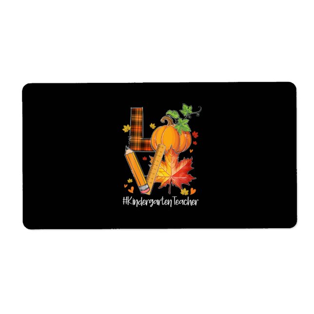 Etiqueta LOVE Kindergarten Teacher Fall deja otoño (Frente)