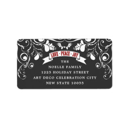 Etiqueta Love Peace Joy Art Nouveau Floral Holiday Address