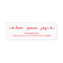 Love Peace Joy Cute Red Christmas Return Address