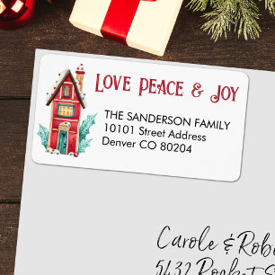 Etiqueta Love Peace & Joy Magic House Return Name Address