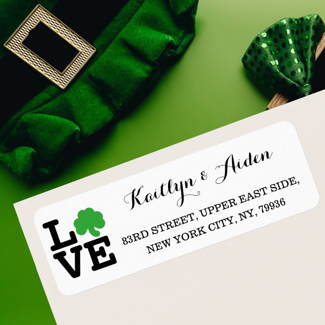 Etiqueta Love Shamrock Irish Clover Personalizado St Patric (Love Shamrock Irish Clover Custom St Patricks Day Label)