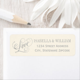 Etiqueta Love Silver Script Ivory Return Address