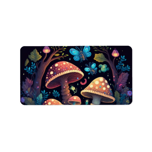 Etiqueta Lovely cute elves play under mushrooms     (Frente)