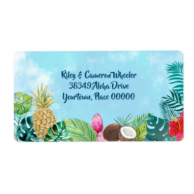 Etiqueta Luau hawaiano acuarela (Frente)