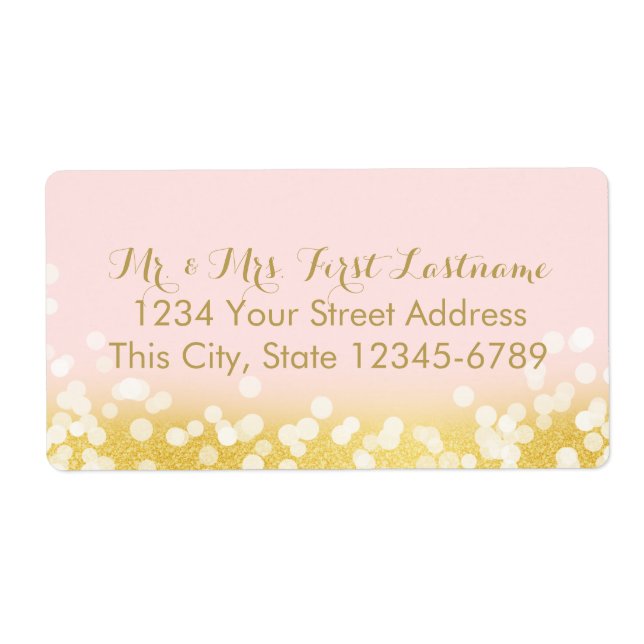 Etiqueta Luces de guijarros rosadas y doradas (Frente)