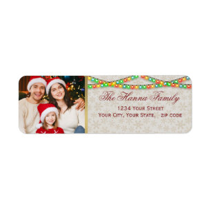 Etiqueta Luces de Navidad con Foto Personalizada de Familia
