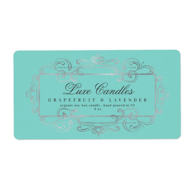 Etiqueta Lujoso Relieve metalizado plateado Elegante Swirls (Frente)