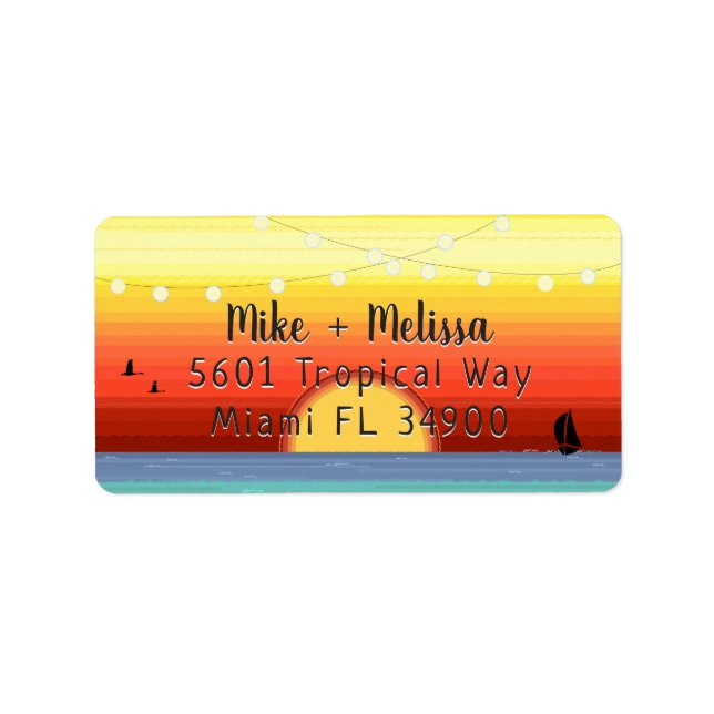 Etiqueta Luminosas luces tropicales de atardecer y cadenas (Frente)