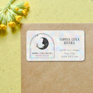 Etiqueta Luna Crescent Celestial Holográfica del Arco Boho