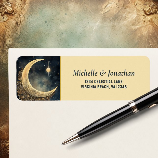 Etiqueta Luna de época, Sol, Estrellas Dirección Boda Celes (Vintage Moon, Sun, Stars Celestial Wedding Return Address Label)
