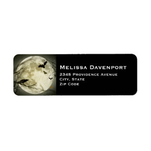 Etiqueta Luna llena con murciélagos y Raven.