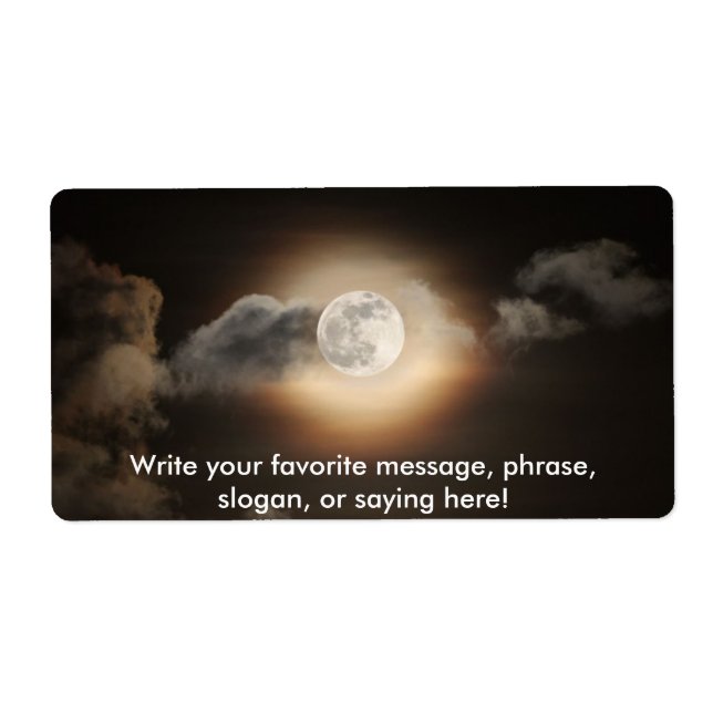 Etiqueta Luna llena en la noche nublada (Frente)