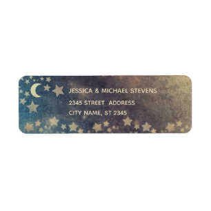 Etiqueta Luna romántica celestial y estrellas subió Relieve