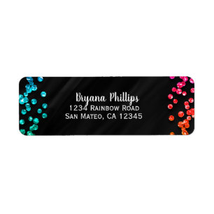 Etiqueta Luvia de Confeti de Arcoíris Negro Dots Fiesta Div