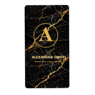 Etiqueta Luxury Black Marble Gold Monogram Business Brand