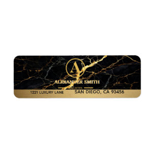 Etiqueta Luxury Black Marble Gold Monogram Business Brand