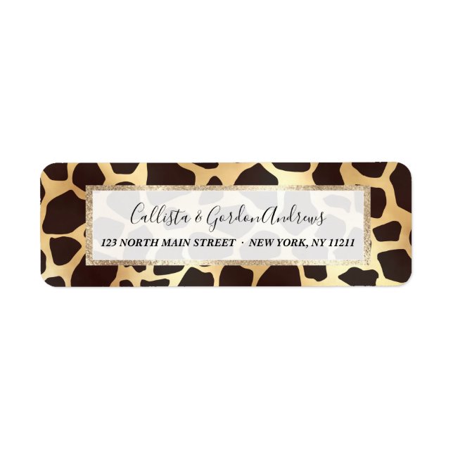 Etiqueta Luxury Gold Brown Giraffe Animal Print Pattern (Frente)