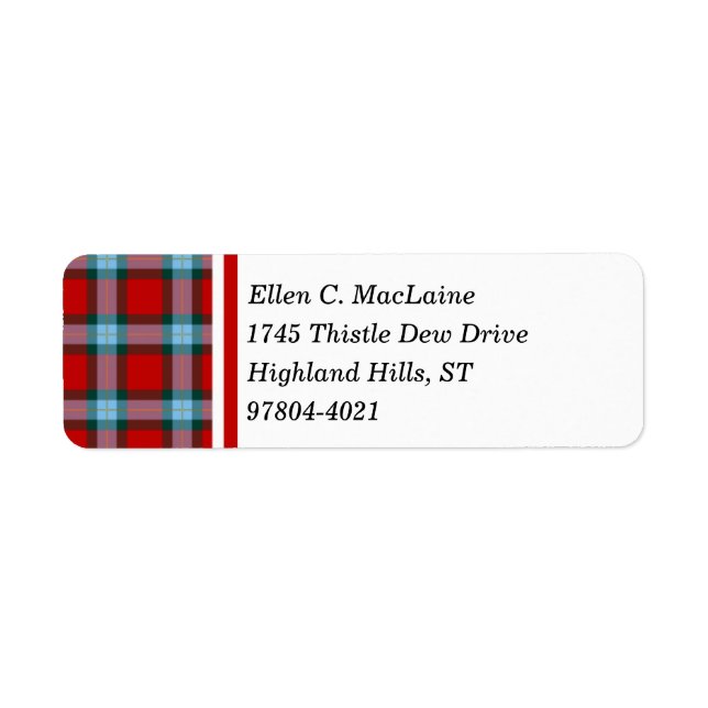 Etiqueta MacLaine Clan Red and Sky Blue Scottish Tartán (Frente)