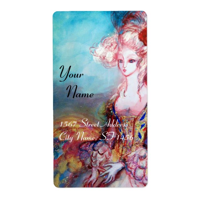 Etiqueta MADAME POMPADOUR, azul rosa brillante (Frente)