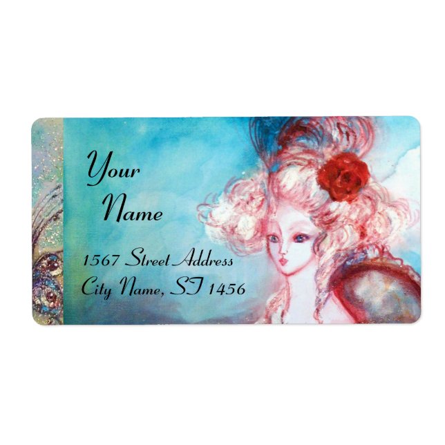 Etiqueta MADAME POMPADOUR, azul rosa brillante (Frente)