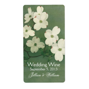 Etiqueta Madera de perro blanca florece Boda Wine Mini Labo