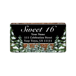 Etiqueta Madera negra de nieve y dulce rural forestal 16 Di