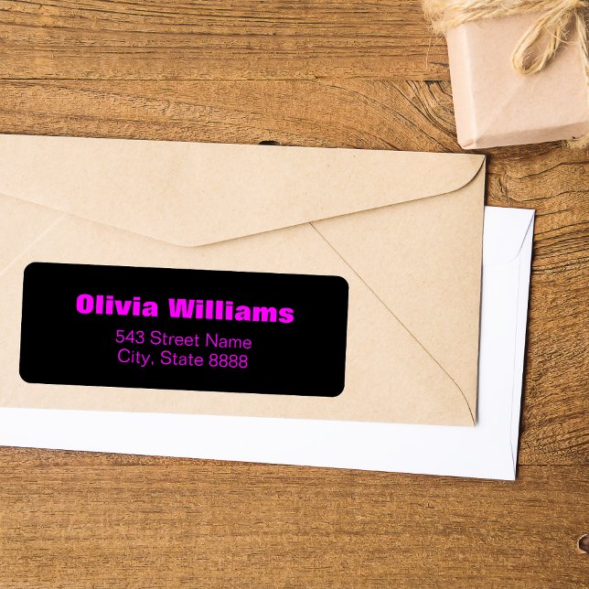 Etiqueta Magenta neón simple personalizar en negro elegante (Subido por el creador)