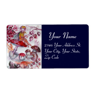 Etiqueta MAGIC FOLLET OF MUSHROOMS Red Blue Floral Fantasy