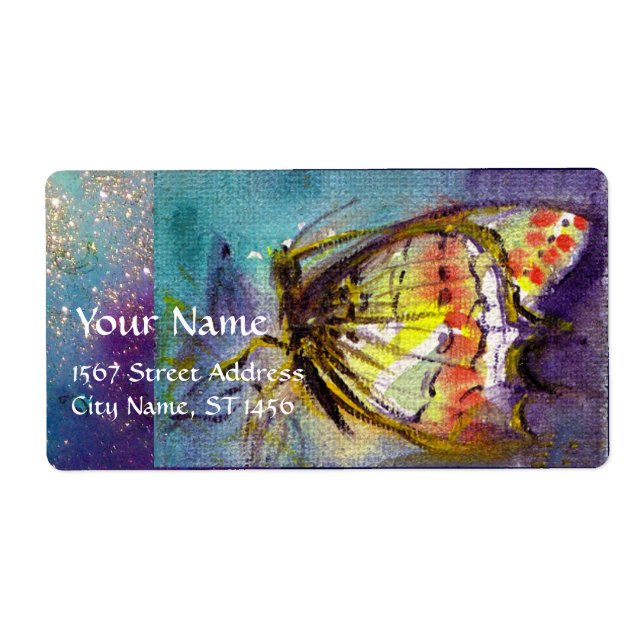 ETIQUETA MÁGICA MARIPOSA EN GOLD SPARKLES AZULES (Frente)