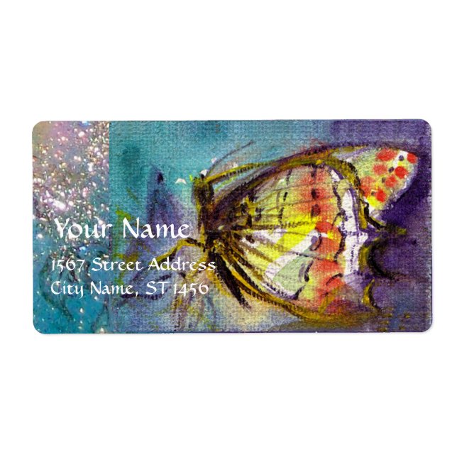 ETIQUETA MÁGICA MARIPOSA EN GOLD SPARKLES AZULES (Frente)