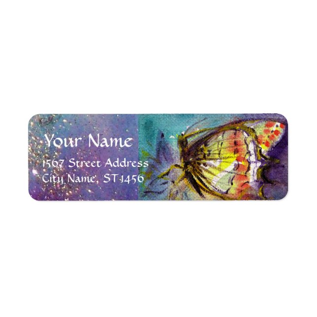 ETIQUETA MÁGICA MARIPOSA EN GOLD SPARKLES AZULES (Frente)